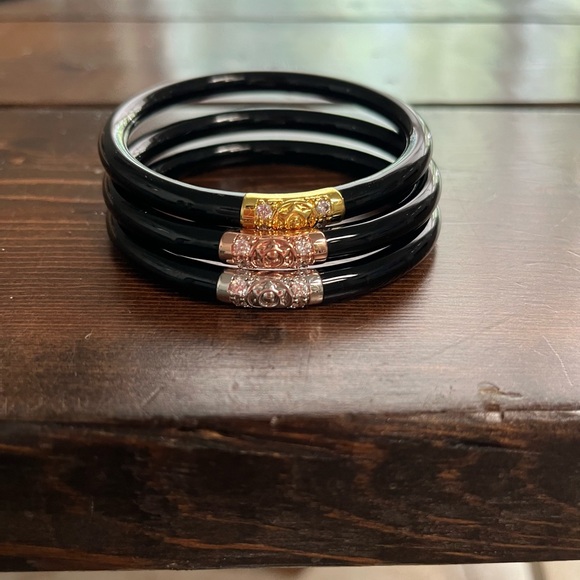 EUC BuDhaGirl All Weather 3 Kings Bangles - Black Small - Picture 1 of 7